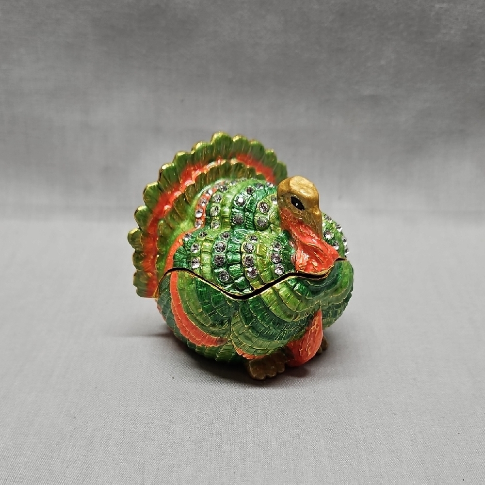 Zanzibar Green/Orange Turkey Enameled Jeweled Trinket Box